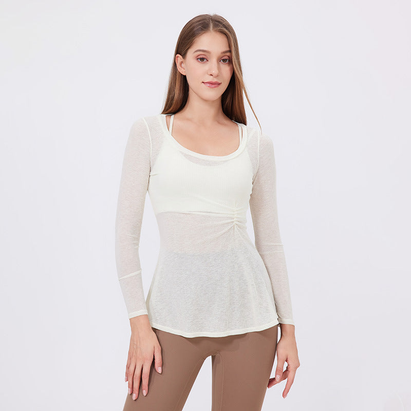 Tight Sports Long Sleeved Top Women round Neck Mid Length Sexy Slim Workout Clothes Internet Celebrity Quick Drying Clothes Yoga T shirt