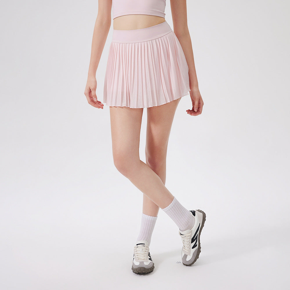 Summer Elastic High Waist Slimming Yoga Skirts Lined Light Belt Pocket Tennis Skirt Casual Outdoor Pleated Skirt