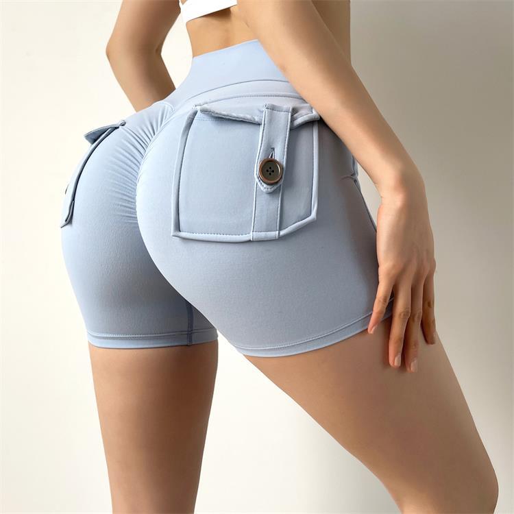 Peach Hip Workwear Tight Shorts Women High Waist Stretch Hip Lift Button Yoga Pants Quick Drying Running Fitness Pants Women