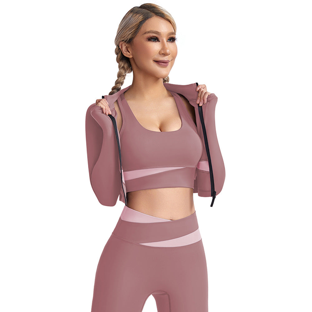 Women Long Sleeved Workout Clothes Autumn Winter Pullover Finger Exposed Cropped Sports Blouse Quick Drying Running Zipper Yoga Clothes Coat