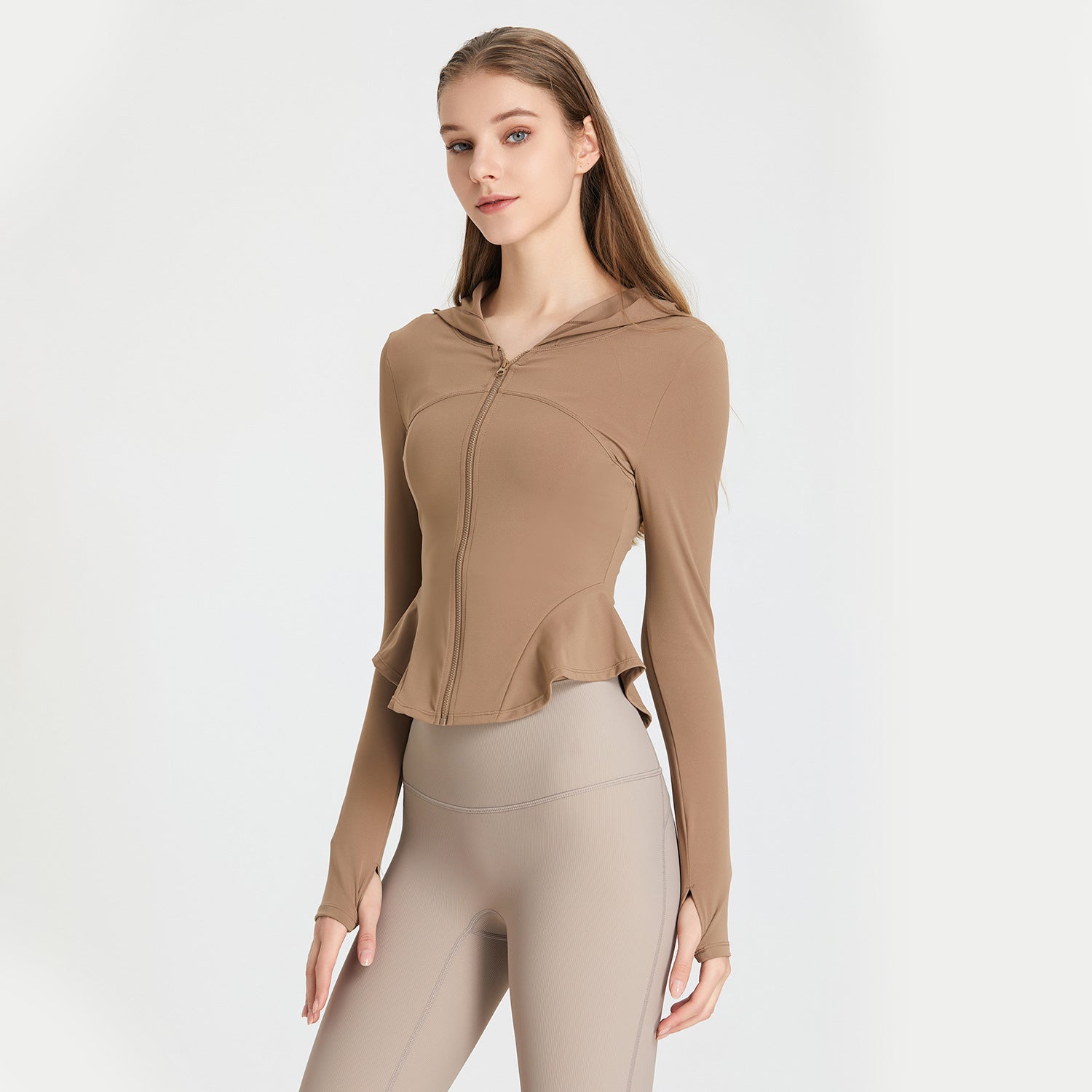 Nude Feel Zipper Hooded Sweatshirt Yoga Clothes Long Sleeve Jacket Slim Fit Slimming Tight Sports Quick Drying Workout Top