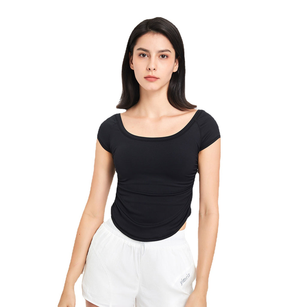 Fitness Clothes Women Tight Sports T shirt Running Training Quick Drying Clothes Short Sleeve Thin Nude Feel Summer Yoga Clothing Top