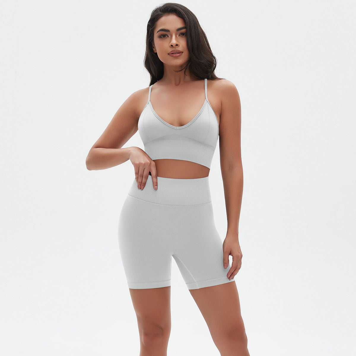 Spaghetti Strap Bra Shorts Suit-Moonlight White