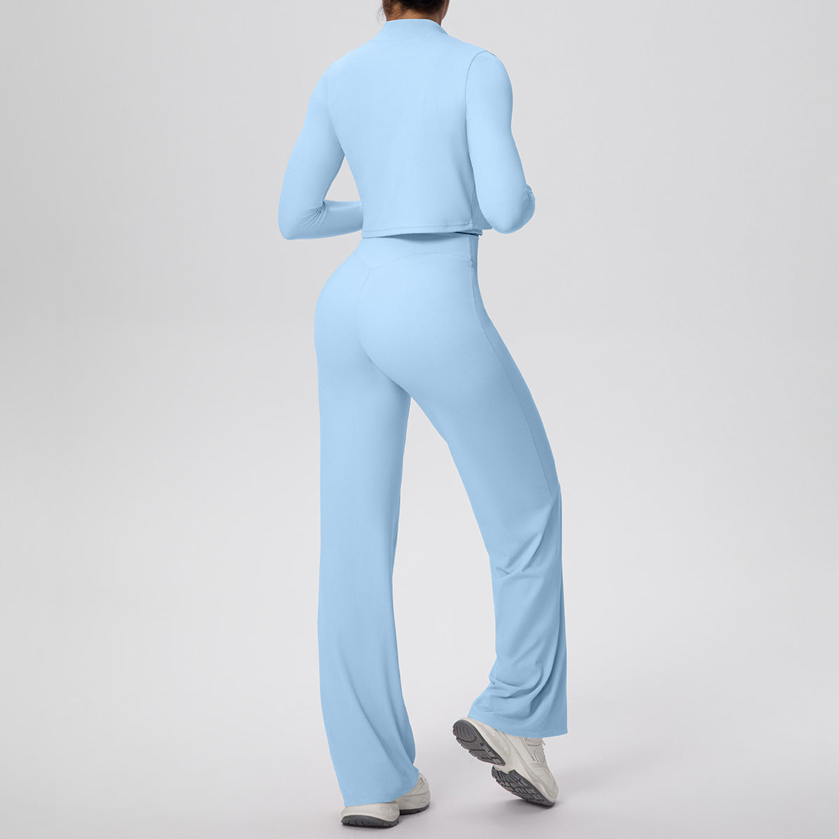 Solid Color Sports Zip Long Sleeve Coat Inner Vest Baggy Straight Trousers Workout Clothes Yoga Three Piece Suit