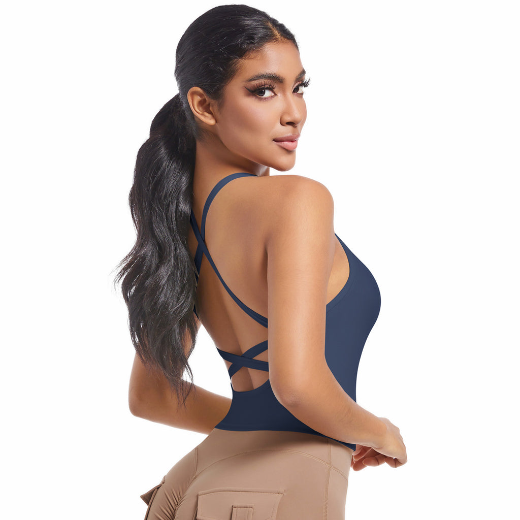 Ropa interior deportiva con tacto nude, sexy, agradable para la piel, sin costuras, con tirantes cruzados en la espalda, sujetador de yoga para correr y hacer ejercicio.