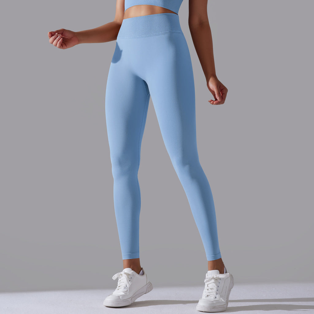 Seamless Knitted Solid Color High Waist Tight Peach Hip Yoga Pants Sports Running Fitness Pants