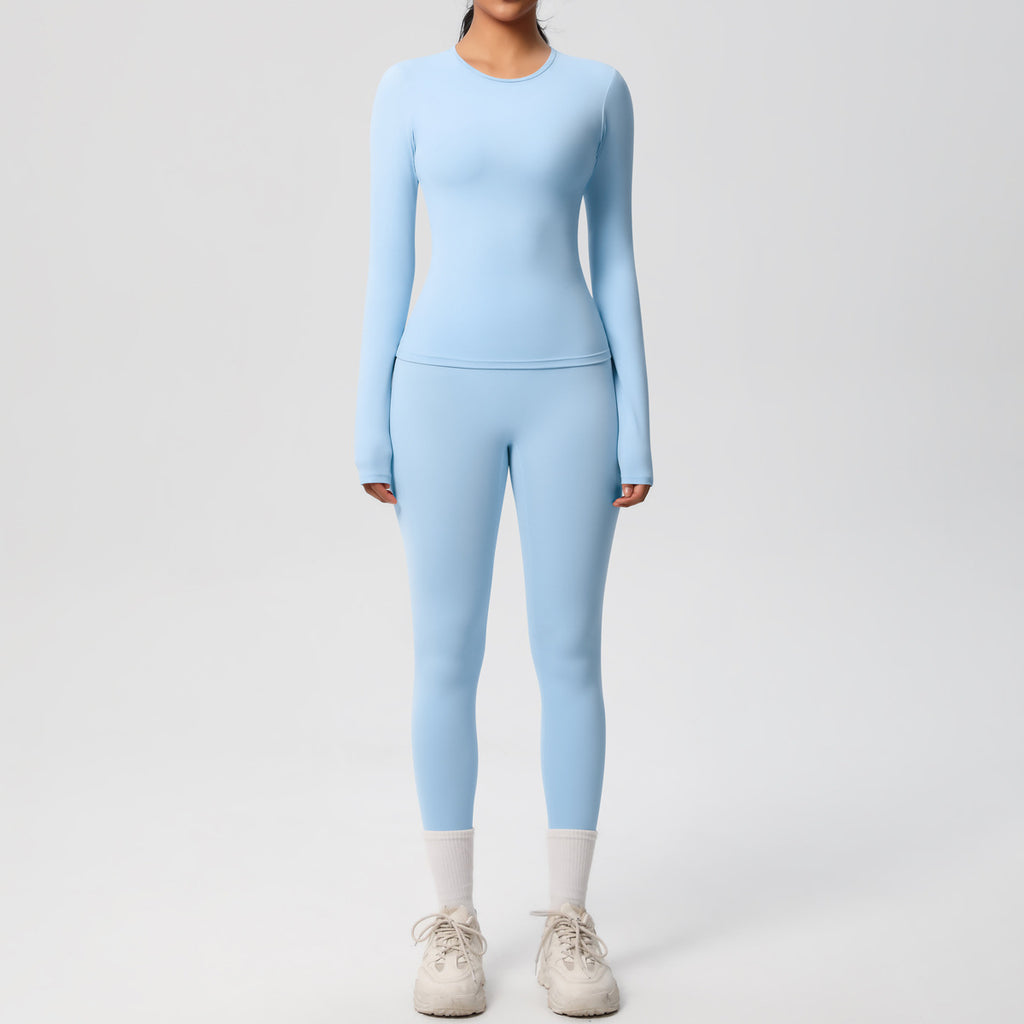 Quick Drying Nude Feel Skin Friendly Tight Long Sleeve Yoga Outdoor Running Thin Fitness Pants Sports Set for Women