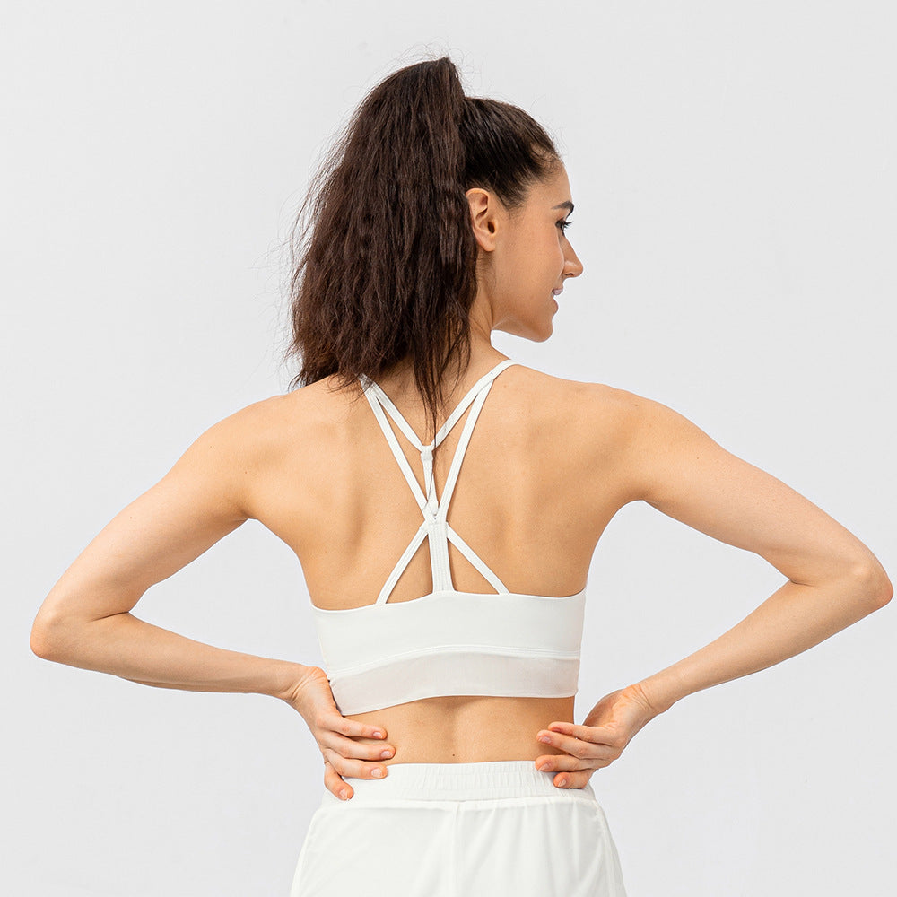 Soutien-gorge de yoga une pièce pour femme, avec coussinets de poitrine, débardeur de sport effet peau nue, respirant, maintien moyen, sous-vêtement de sport