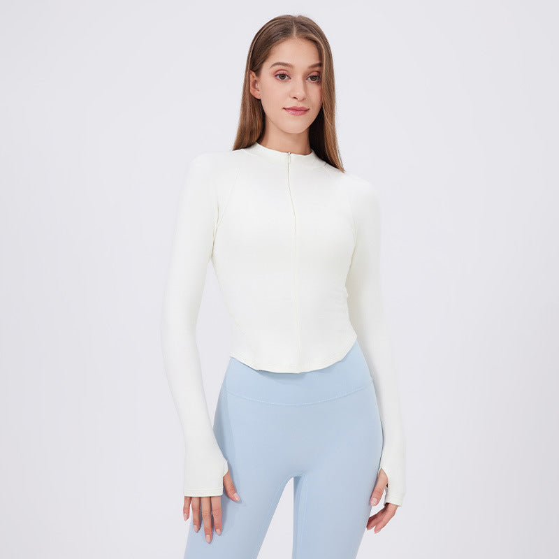 Half Zipper Sportswear Jacket Women Stand Up Collar Slim Fit Warm Slimming Running Training Yoga Fitness Long Sleeved Upper Garment T