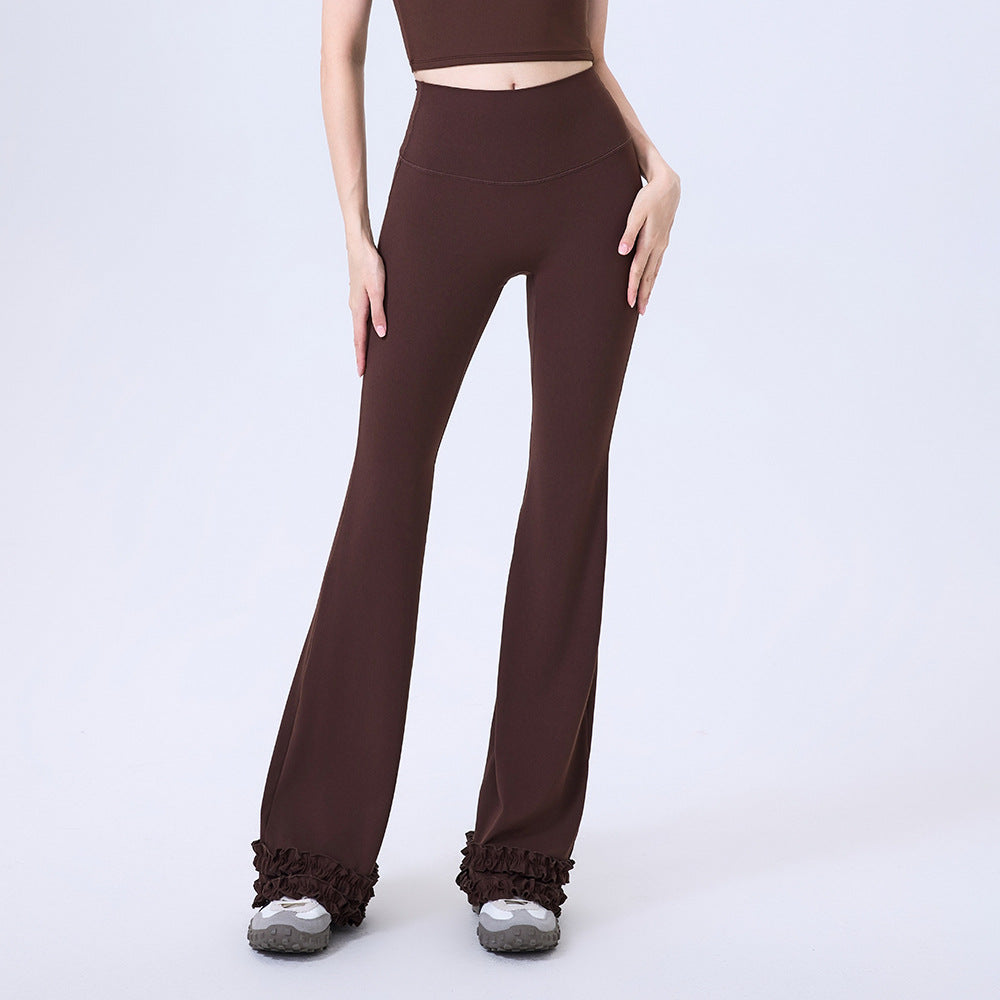 High Waist Lace Slim Flare Pants Trousers Slim Fit Yoga Pants Women Hip Lifting Running Workout Fitness Pants