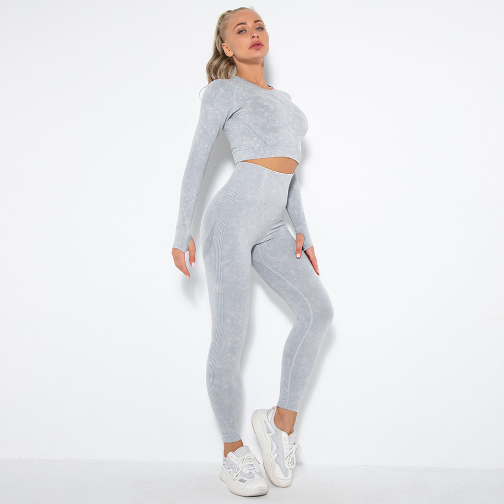 Long Sleeve Trousers Suit-Washed Light Gray