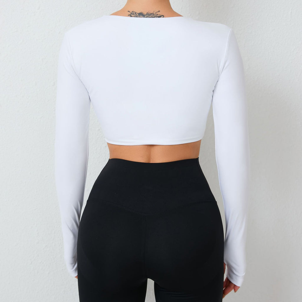 Short Chest Yoga Exercise Top Finger Set High Elastic Sexy Running Quick Drying Yoga Workout Long Sleeve Women