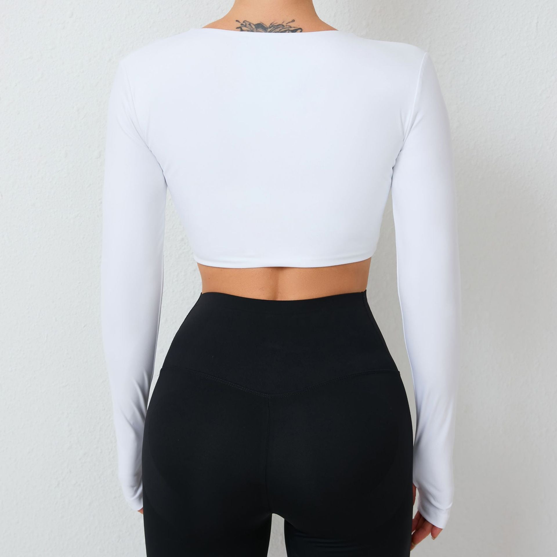 Short Chest Yoga Exercise Top Finger Set High Elastic Sexy Running Quick Drying Yoga Workout Long Sleeve Women