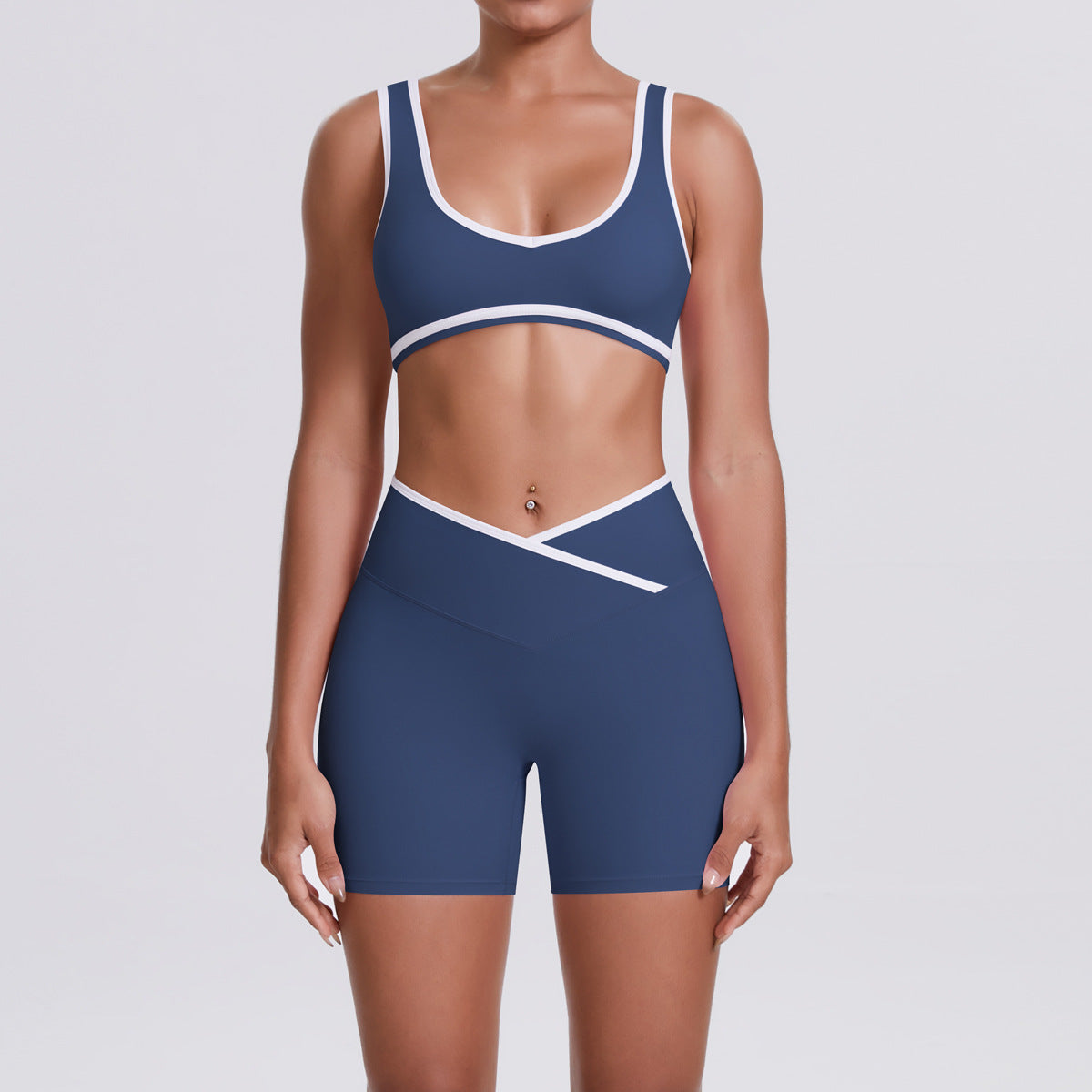 Soutien-gorge de sport couleur contrastée effet nude, pantalon de yoga skinny taille haute croisé, short de musculation pour femmes