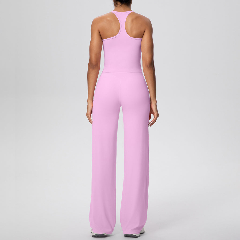 Micro Brushed Solid Color H Shaped Beauty Back Sports Vest Yoga Pants Baggy Straight Trousers Fitness Yoga Wear Suit