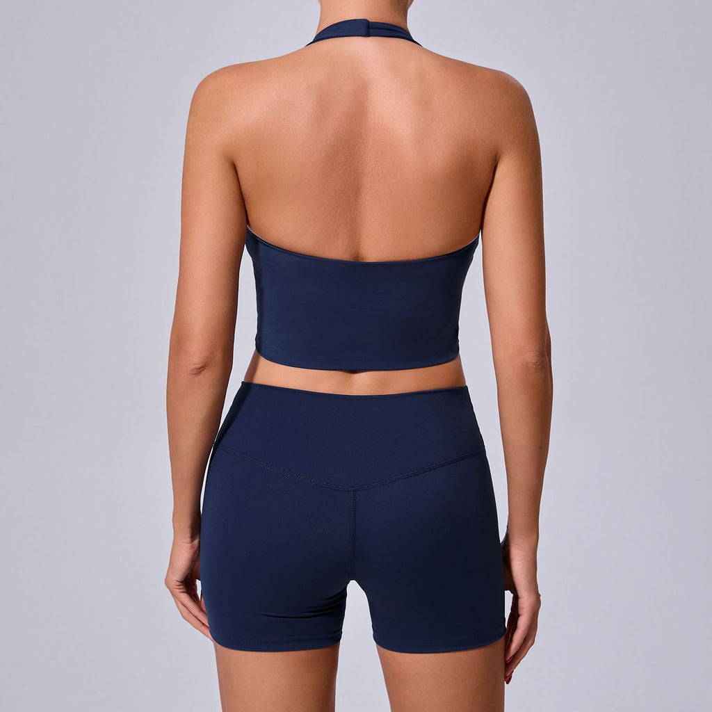Autumn Sand Halter Tight Back Yoga Quick Drying Backless High Waist Casual All Matching Workout Exercise Outfit Women