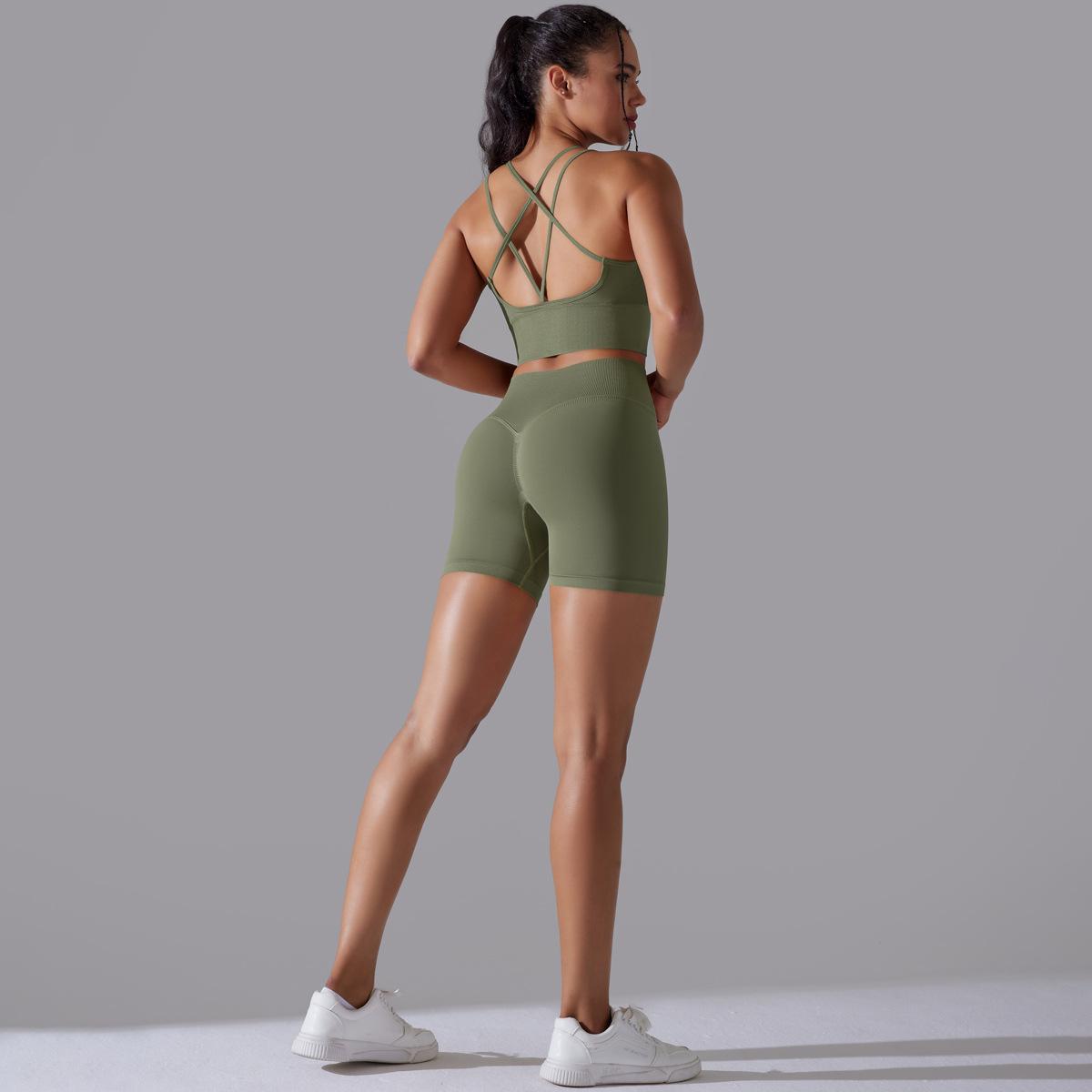 Cross Bra Shorts Suit-Green-Gray