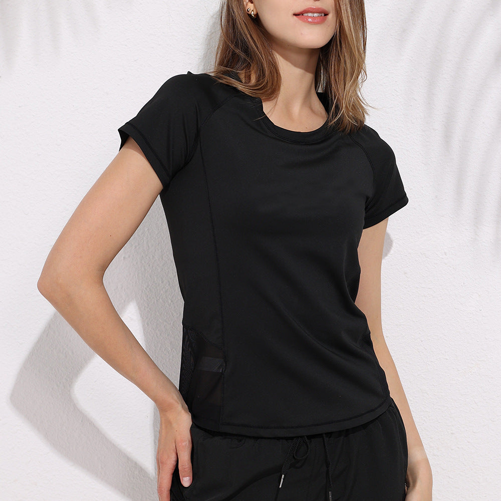 Camiseta deportiva de manga corta para mujer, ropa para correr de secado rápido, ropa de entrenamiento de fitness con costuras de malla, blusa de yoga de verano