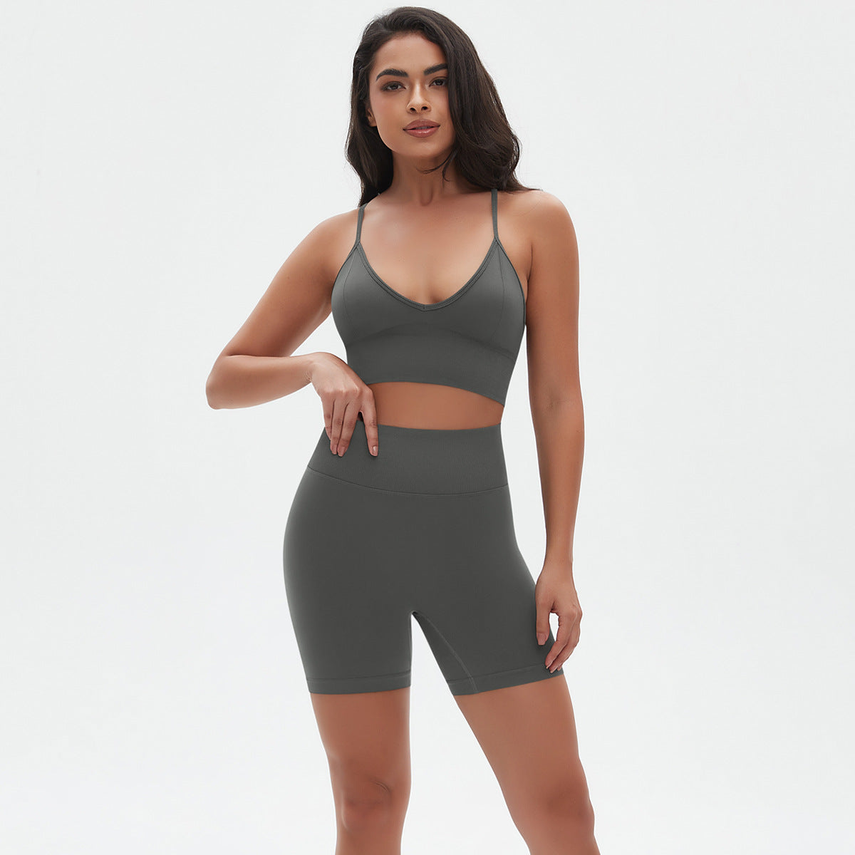 Spaghetti Strap Bra Shorts Suit-Dark Gray