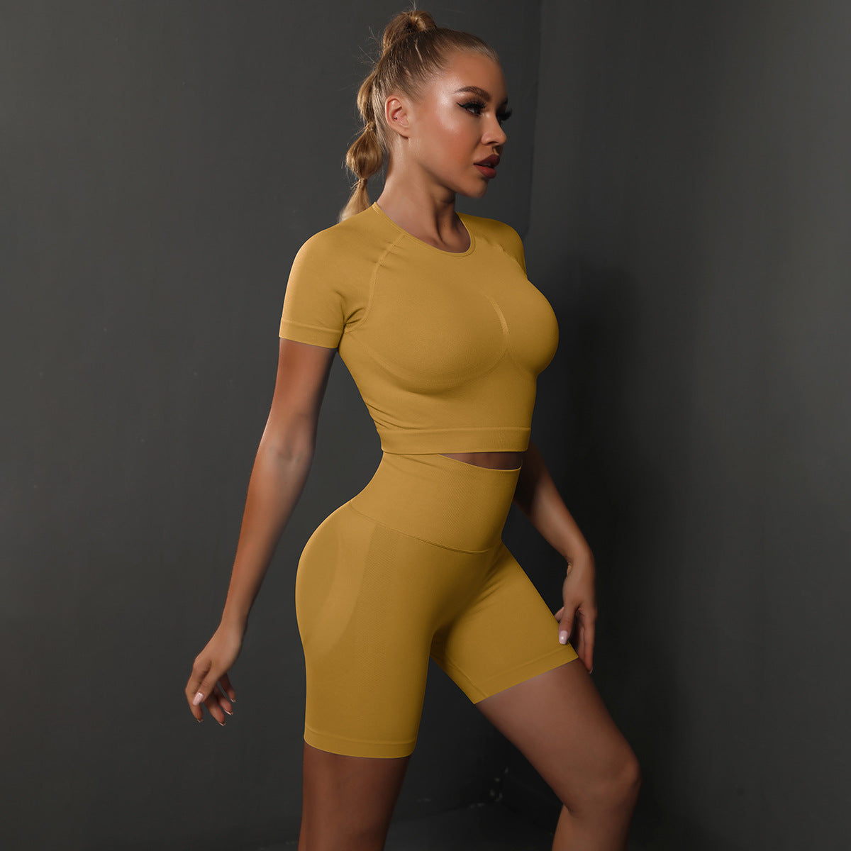 Short Sleeve Shorts Suit-Yellow