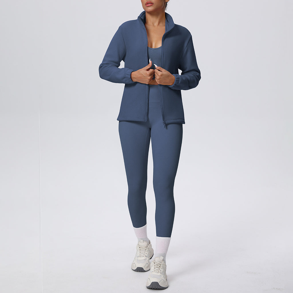 Skinny Yoga Pants High Waist Hip Lift Nude Feel Sports Long Sleeve Zipper Fleece Padded Coat Workout Clothes Yoga Suit