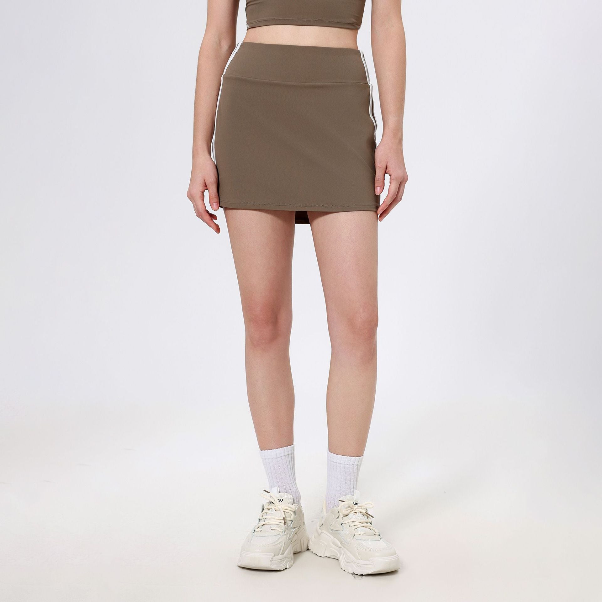 Contrast Color High Waist Running Sports Short Skirt Women Faux Two Piece Anti Exposure Badminton Tennis Skirt Fitness Pants Yoga Skirt