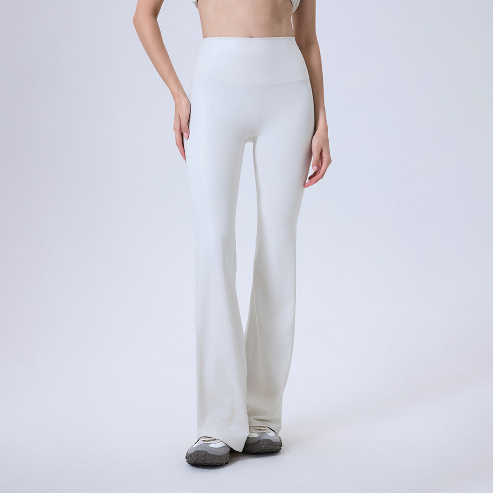 High Waist Faux Leather Sports Bell Bottom Pants Seamless Anti Hemmed Trousers Women Running Thin Fitness Pants Yoga Pants