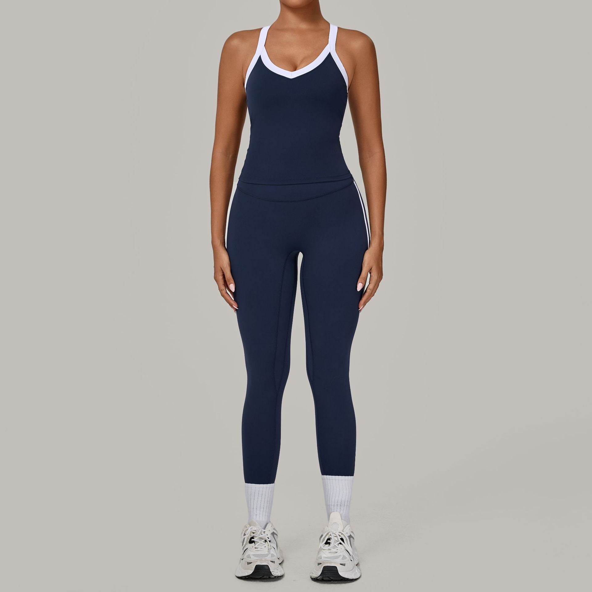 Contrast Color Binding Sports Suit Women Tight Nude Feel Yoga Clothes Sports Outdoor Fitness Two Piece Sets