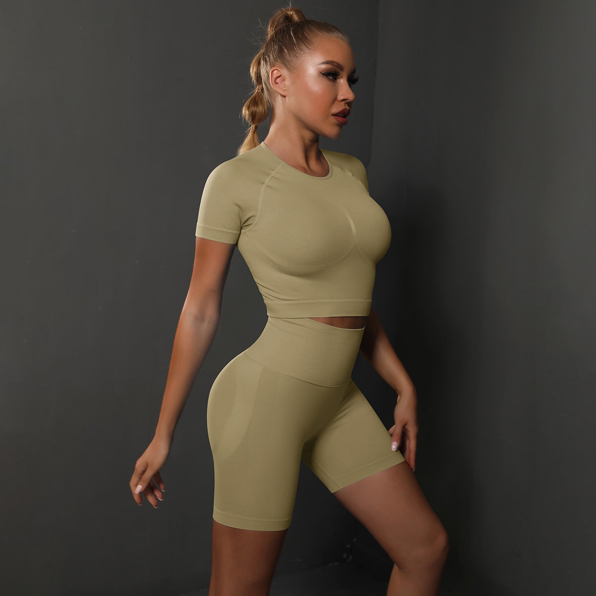 Short-Sleeved Shorts Suit-Khaki