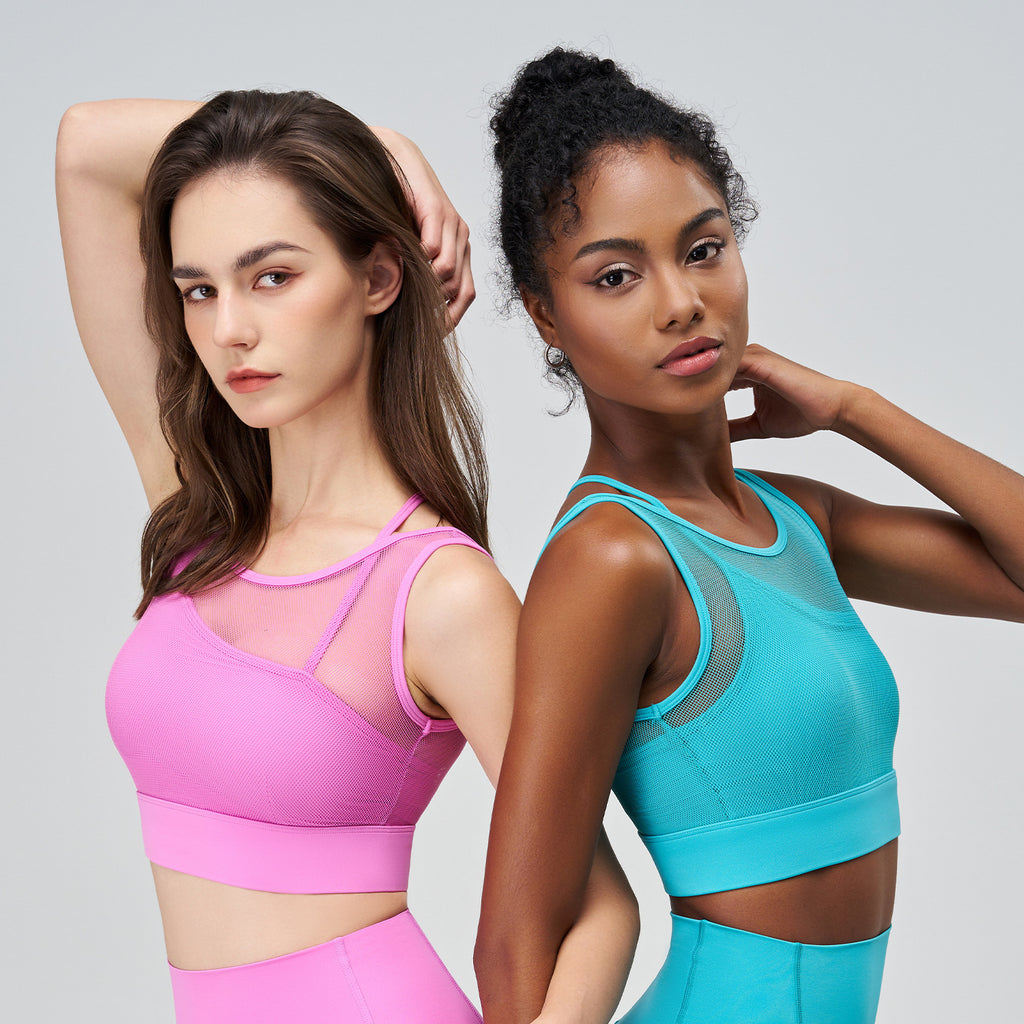 Sous-vêtements de sport deux pièces en maille respirante, dos nu, soutien-gorge de sport/fitness/yoga, débardeur, vêtements de yoga