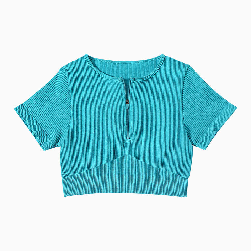 Slim Fit Zipper Nude Feel Yoga Clothes With Chest Pad Waist Tight Yoga Clothes Suit High Waist Belly Contracting Nude Feel Yoga Clothes