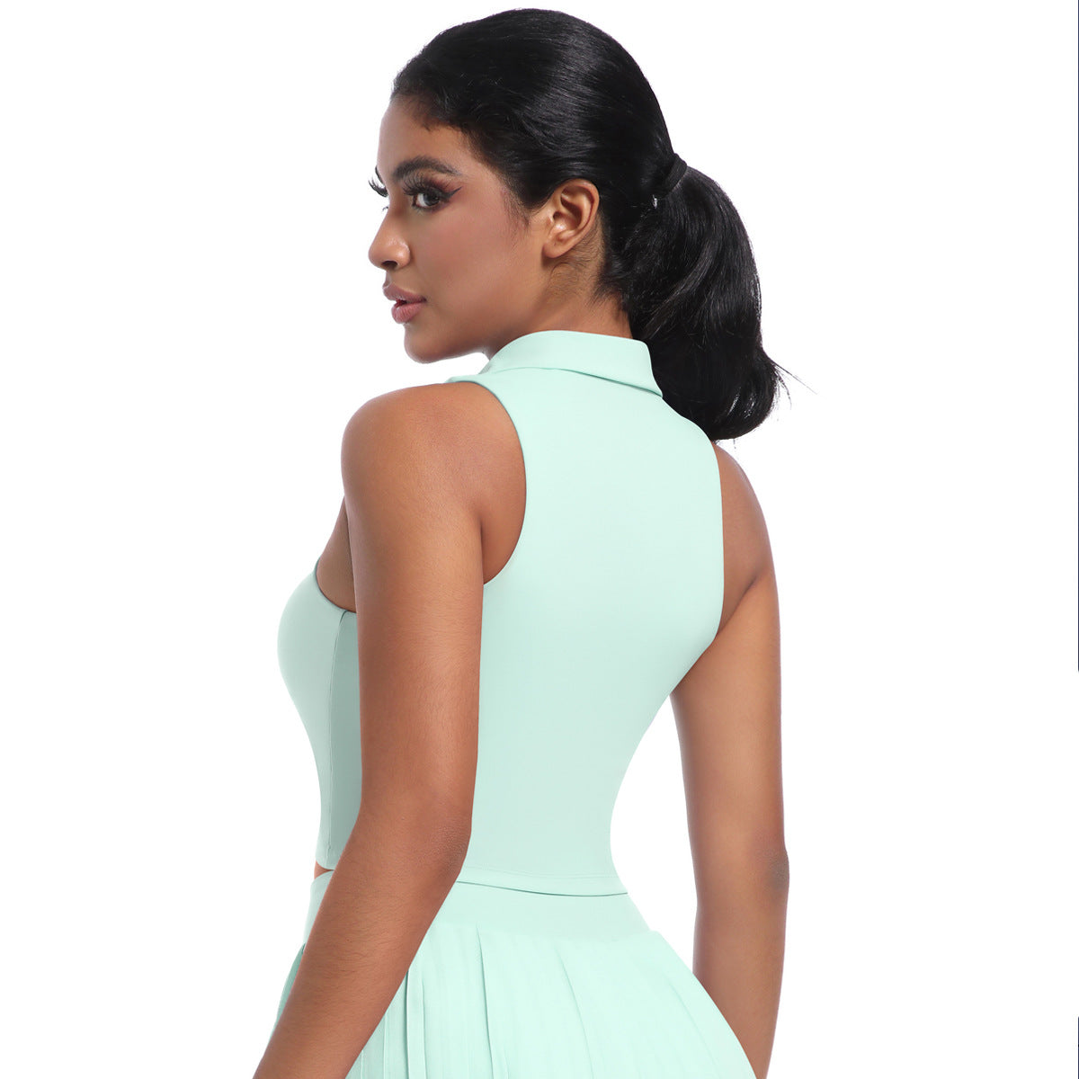 Nude Feel Tight Sports Vest Yoga Running Tennis Workout Clothes Top Polo Shirt Collared Sweatshirt for Women