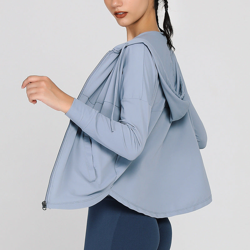 Long Sun-Proof Workout Clothes Women Mesh Breathable Long-Sleeved Blouse Loose Casual Sports Running Zipper Jacket