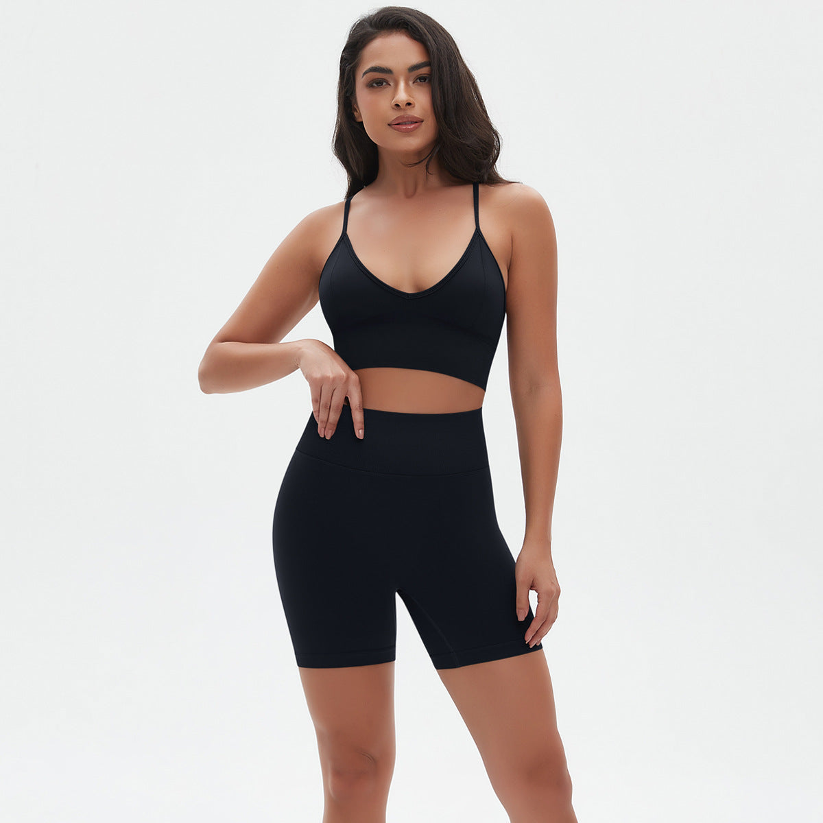 Spaghetti Strap Bra Shorts Suit-Black