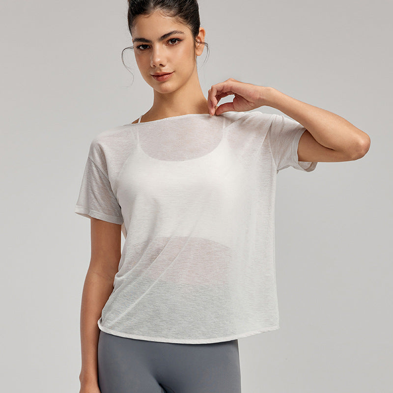 Spring Summer Lightweight Breathable Yoga Clothes Blouse Women Back Twist Workout Blouse Training Running Exercise T shirt Top