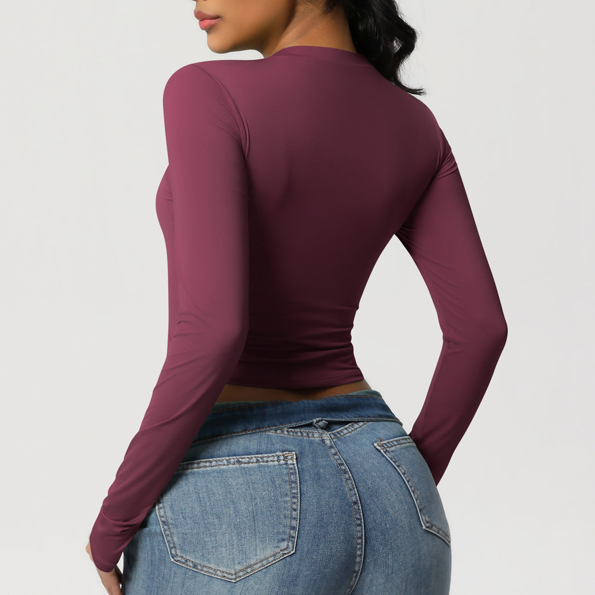 Nude Feel Tight Sports T shirt Quick Drying Breathable Long Sleeves Yoga Clothes Pilates Running Sports Fitness Long Sleeved Upper Garment