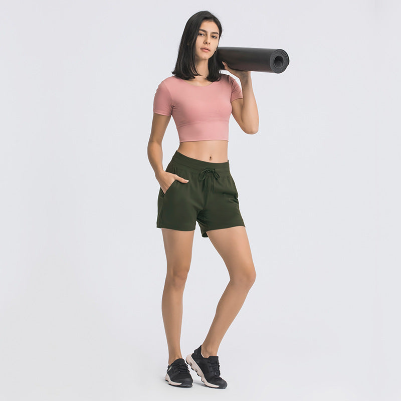 Pantalones cortos de yoga con cintura con cordón para mujer