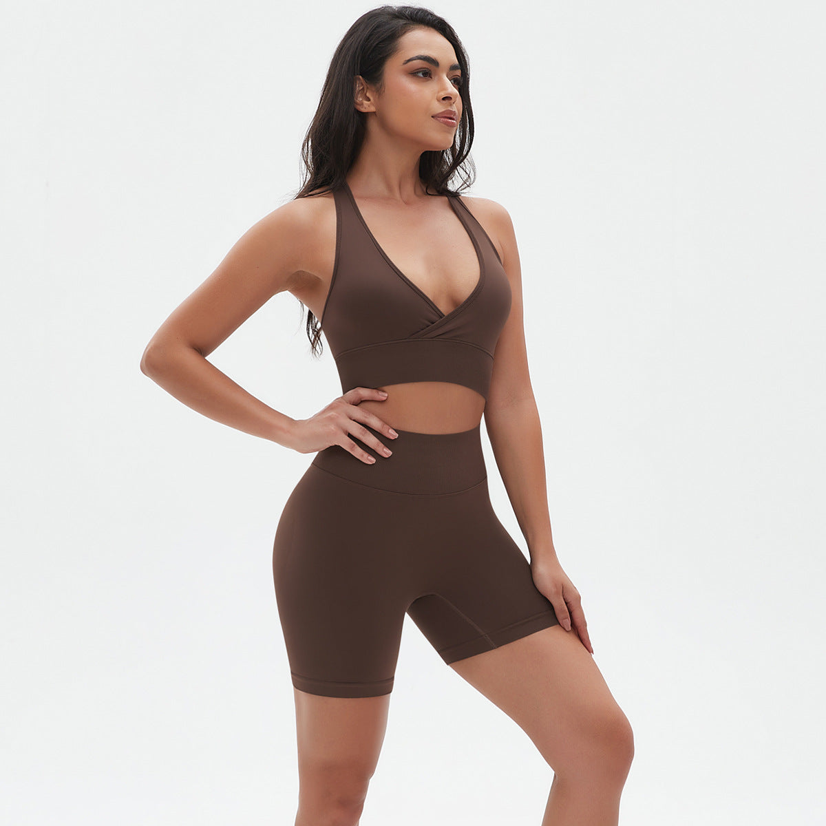 Cross Bra Shorts Suit-Brown