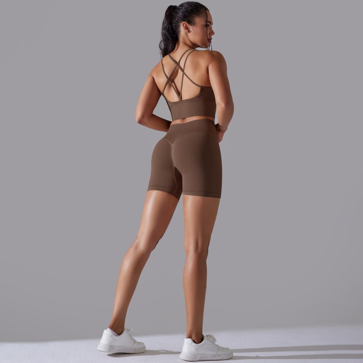Cross Bra Shorts Suit-Chestnut