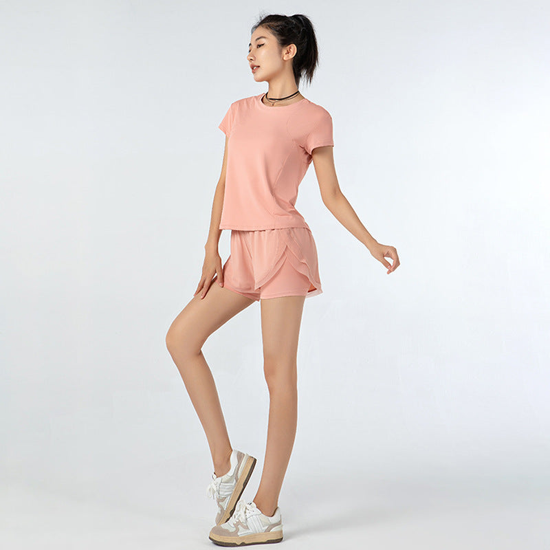 Workout Clothes Women Loose Summer Gym Short Sleeve Shorts Running Sports Quick Drying Top Yoga Suit