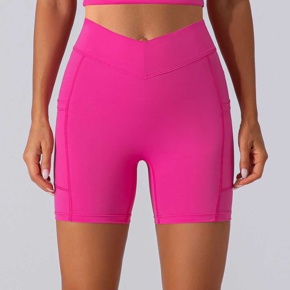 High Waist Hip Lift Fitness Shorts No Embarrassment Line Double Sided Brushed Yoga Pants Women Hip Lifting Slim Fit Sports Shorts