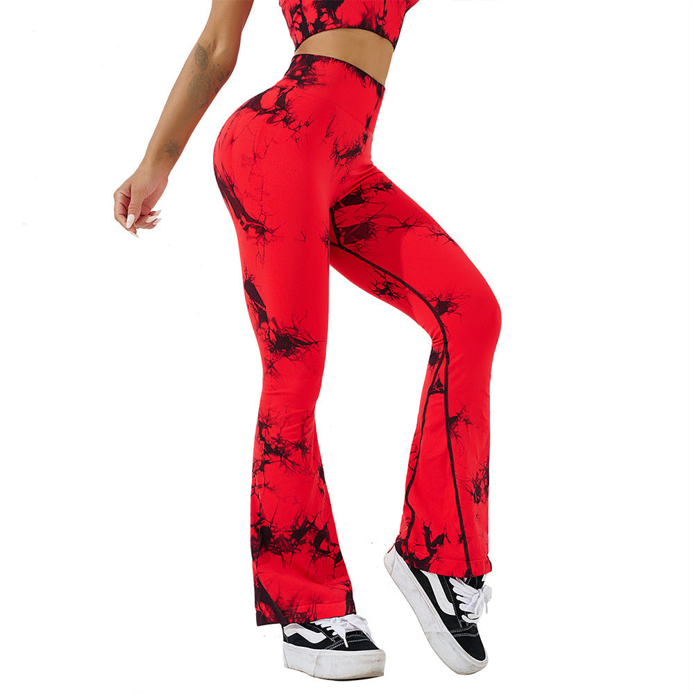 Tie Dye Horn Yoga Trousers Running Fitness Sports Casual Pants Hip Raise High Waist Yoga Pants