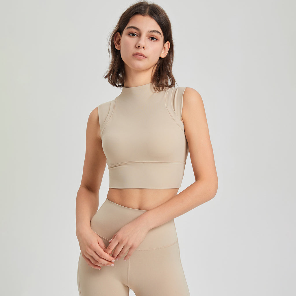 Ropa interior de licra elástica de alta elasticidad a prueba de golpes para correr, ejercicio, cuello alto, copa fija, ropa de yoga, sujetador, chaleco de secado rápido, top de entrenamiento