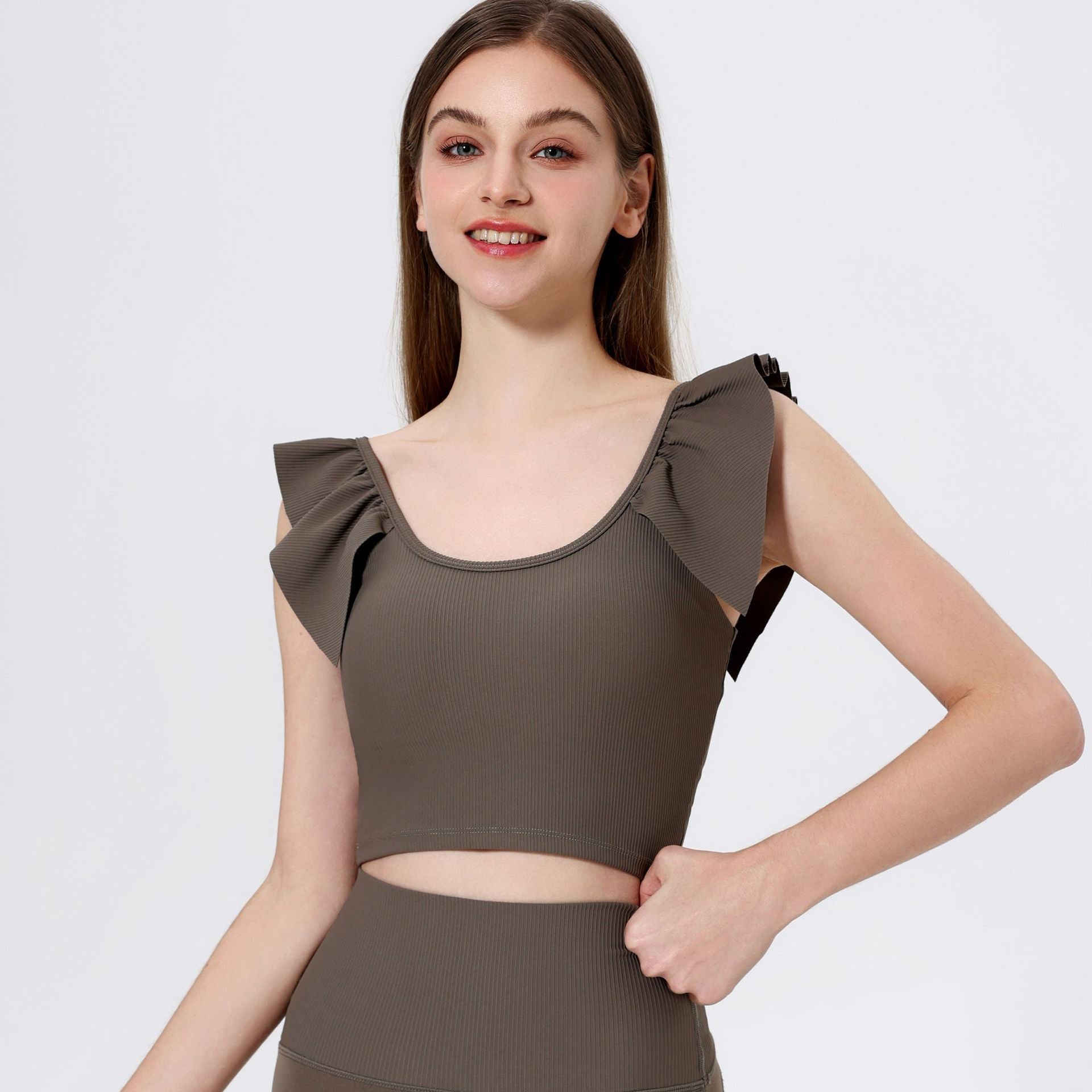 Outer Wear Sports Back Shaping Fixed Cup Lace Sleeve Push up Abdominal Shaping Slimming Yoga Clothes Fitness Clothes Underwear