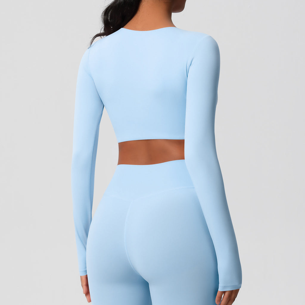 Winter Brushed Long Sleeved Workout Clothes with Chest Pad Skinny Yoga Clothes Pilates Running Sport Long Sleeve Top