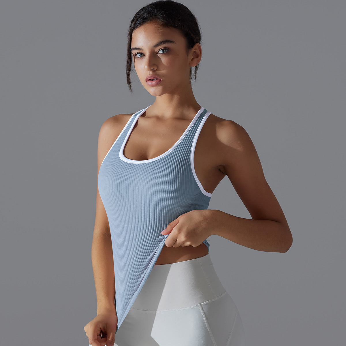 Yoga Beauty Back Sports Running Fitness Breathable Stripes Vest Quick Drying Workout Clothes Sexy Slim Top for Women