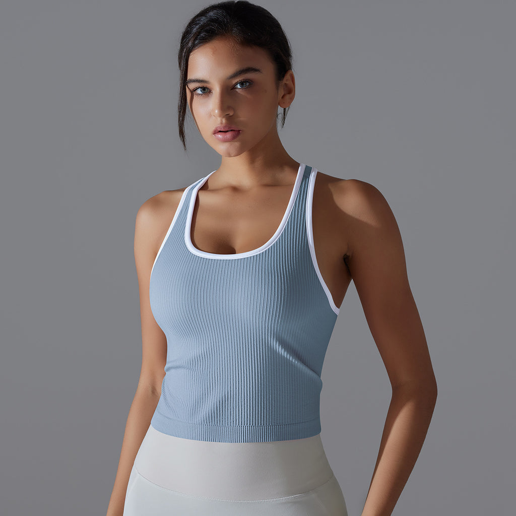 Yoga Beauty Back Sports Running Fitness Breathable Stripes Vest Quick Drying Workout Clothes Sexy Slim Top for Women