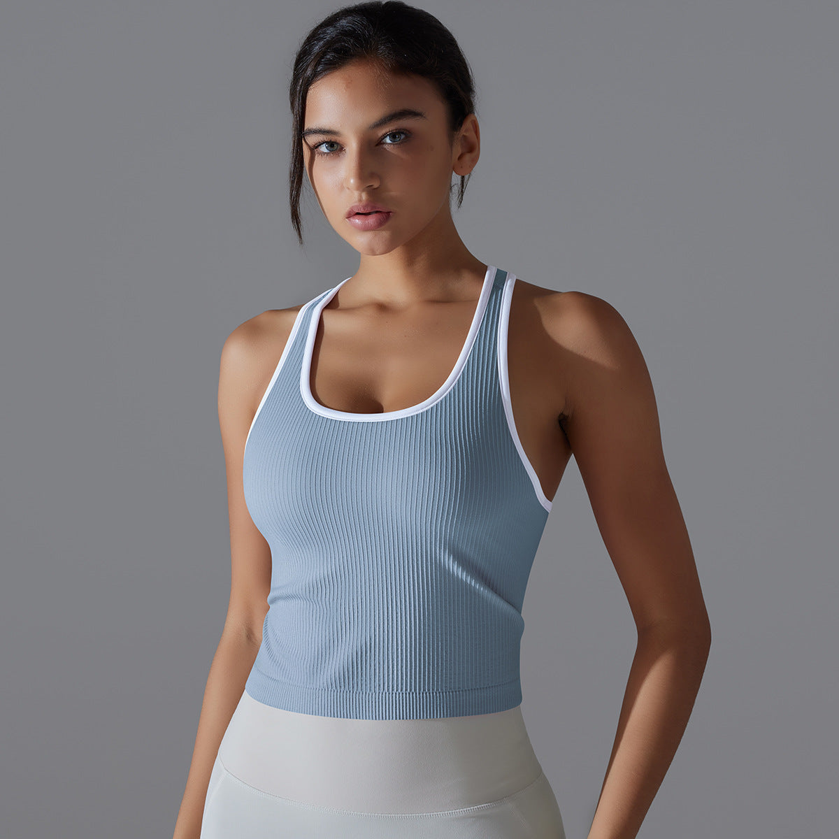 Yoga Beauty Back Sports Running Fitness Breathable Stripes Vest Quick Drying Workout Clothes Sexy Slim Top for Women