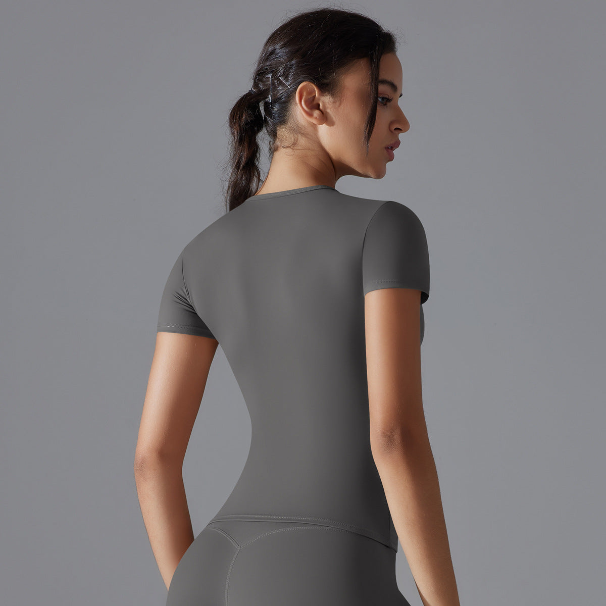 Spring Autumn Yoga Clothes Trend Sports Push Up Short Sleeve Solid Color Slim Stretch Fitness Vest Running Training Top Women