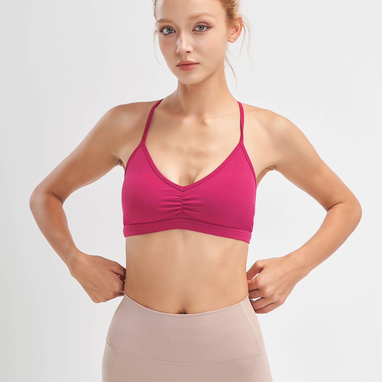 Arrival Lycra Nude Feel Sports Underwear Women Spaghetti Strap Back Shaping Shockproof Running Fitness Clothes Yoga Bra